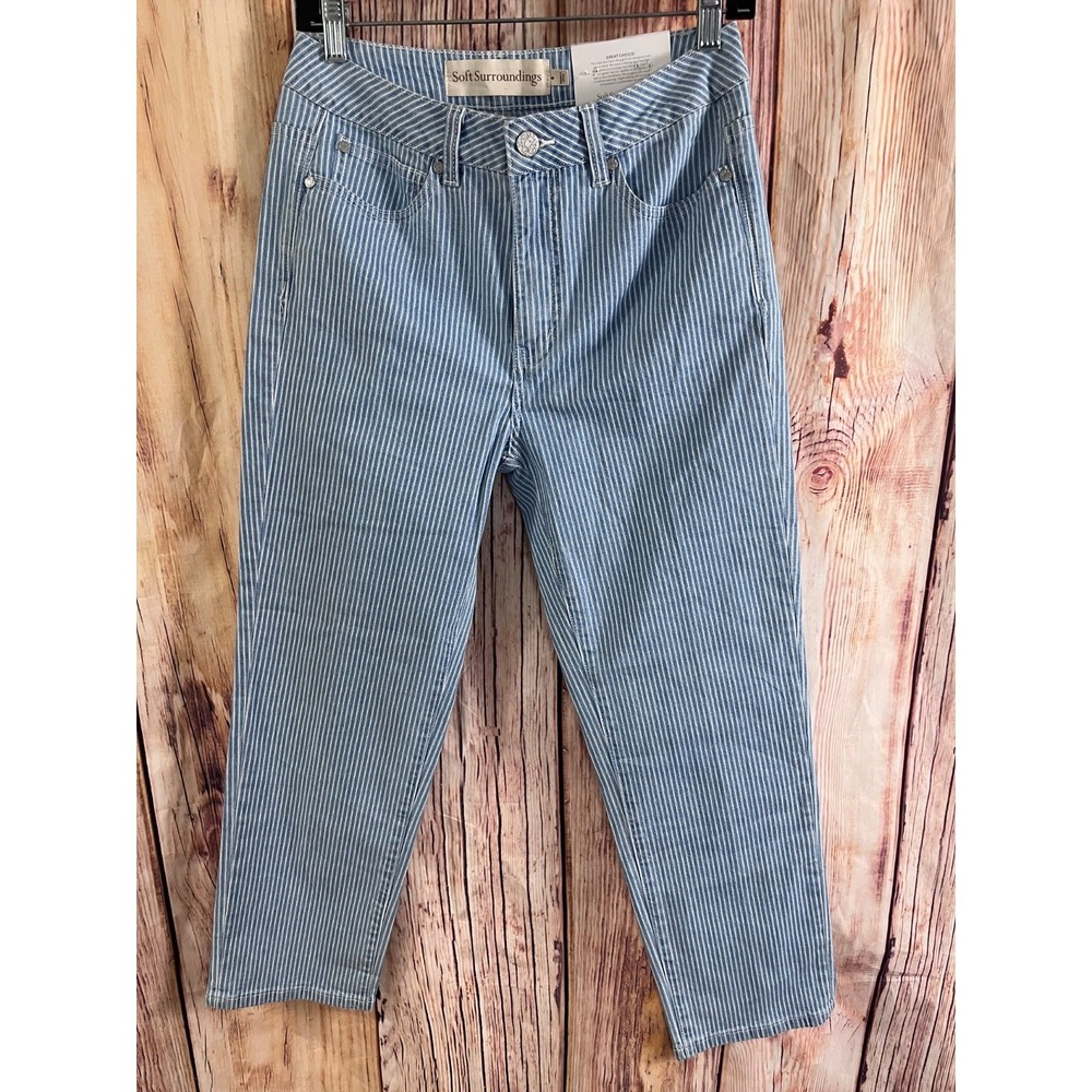 Soft Surroundings Jeans Women Sz 6 The Ultimate Denim Striped Straight Leg Crop